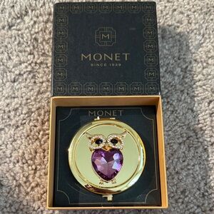 Monet Gold Compact with Purple Gem Owl
